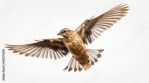 Majestic Lark in Flight: Captivating Bird Against a White Background photo