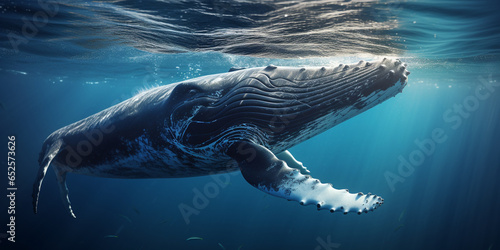 photo illustration of a whale in the ocean.generative ai