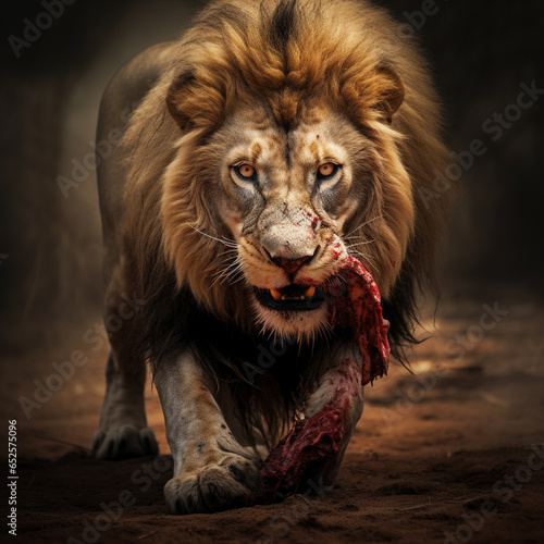 photo illustration of a lion eating its prey.generative ai © carlesroom