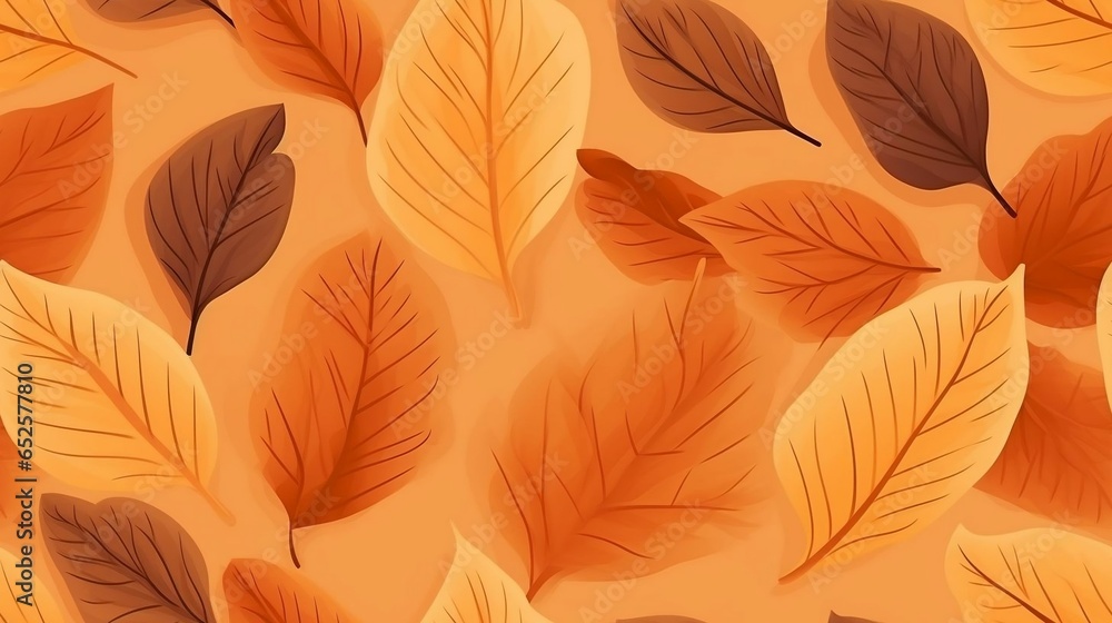 A seamless pattern featuring warm orange tones and dry autumn leaves