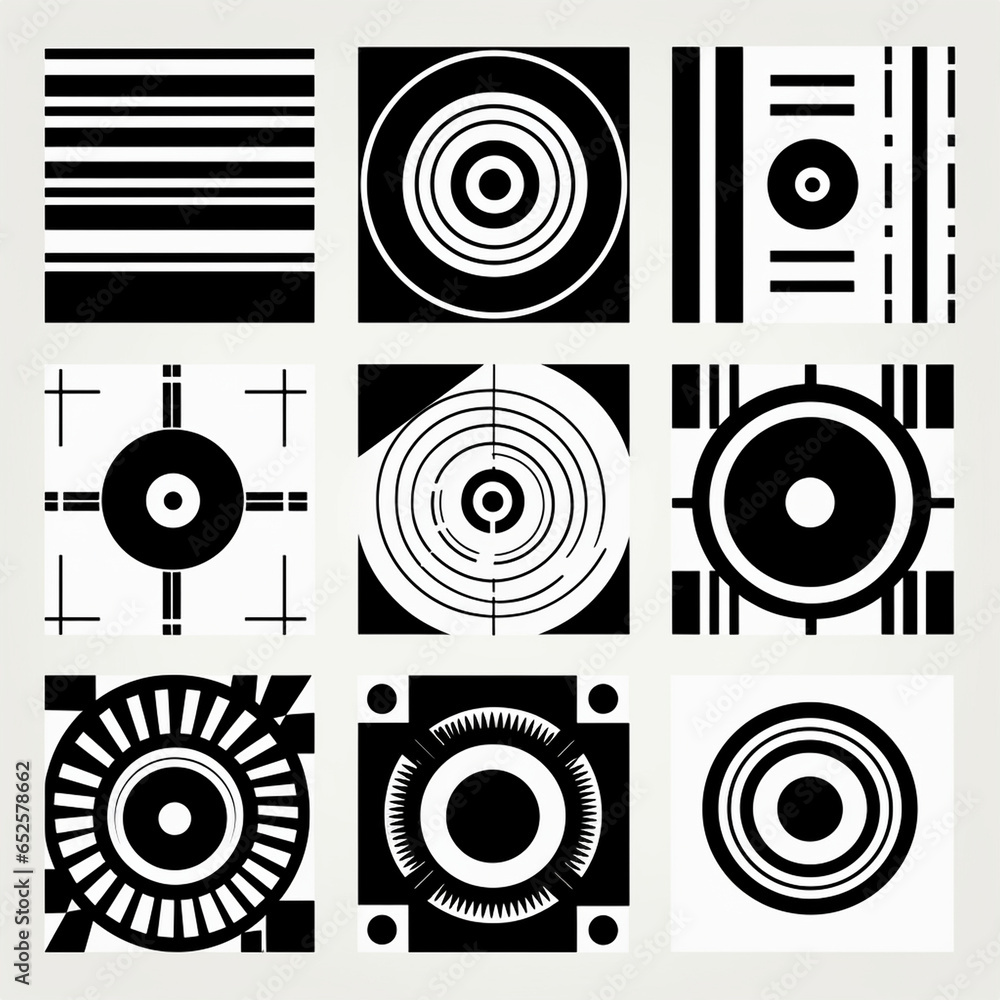 Retro black and white geometric pattern background, vector abstract circle, triangle and square lines art, Trendy bauhaus pattern backgrounds set Retro black and white geometric pattern background, vector abstract circle, triangle and square lines art, Trendy bauhaus pattern backgrounds set