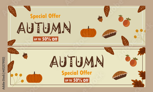 Autum sale leaves collection pattern Vector.Discount 50%,big sale.special offer sale template.