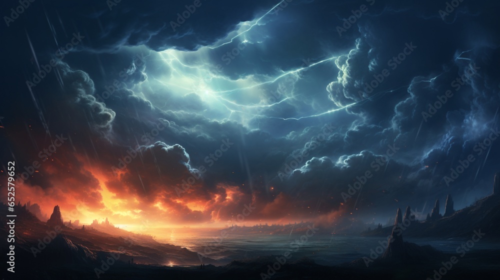 a dramatic sky with swirling storm clouds and a glimpse of sunlight