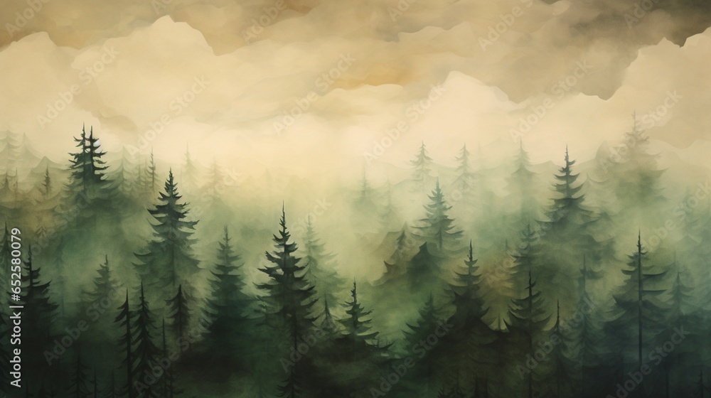 a gradient background capturing the serenity of a forest with shades of green and brown