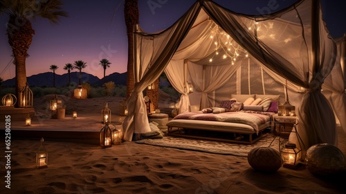 a luxurious desert oasis with a desert-view spa  private tents  and starry night skies