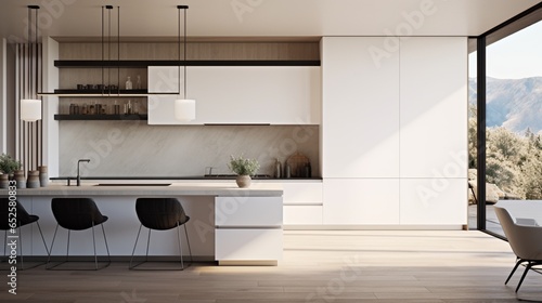 a minimalist kitchen with sleek cabinets, uncluttered countertops, and a focus on functionality