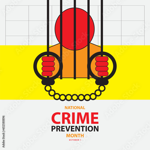 National Crime Prevention Month on october 1, with concept a crime imprisoned and handcuffed vector illustration and text isolated on abstract background for celebrate National Crime Prevention Month.