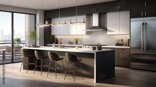 a modern kitchen with minimalist design  high-end appliances  and clean lines