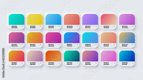 Gradient Colour Swatches in RGB, HEX Colors, Color Palette, Paint Palette, Bright Colours in HEX Codes Catalog, Colorful Tones