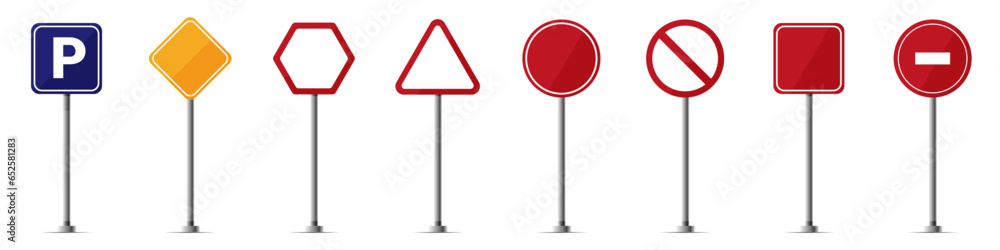 set of road parking, warning sign board. empty sign board set of road parking, warning sign board. empty sign board