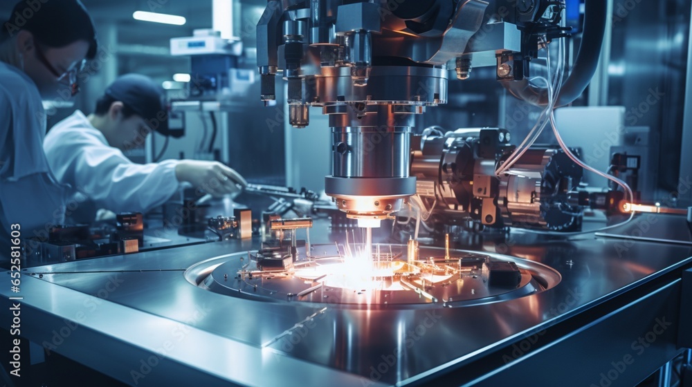 a precision optics manufacturing facility with lens production, quality