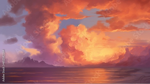 a serene sunset sky with warm hues and scattered clouds