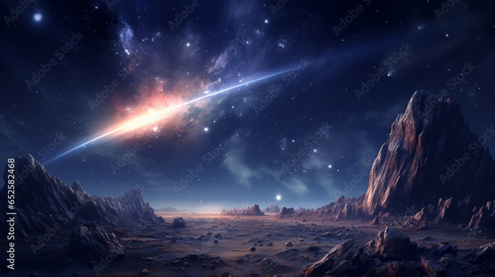a space background with a breathtaking view of a comet streaking through the cosmos