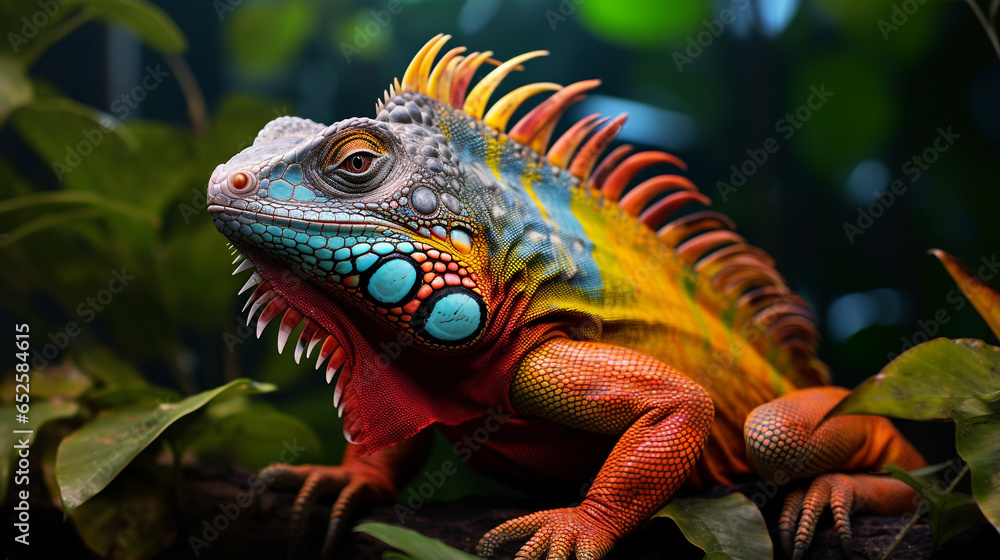 Fototapeta premium iguana photo illustration with beautiful colors.generative ai