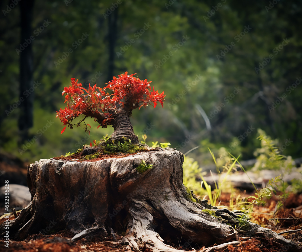 young tree sprouting from the heart of an aged young tree sprouting from the heart of an aged