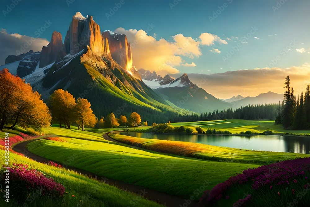 Beautiful nature landscape drawing scenery