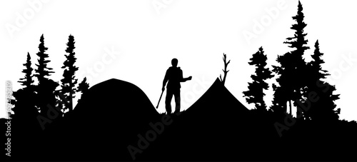 People camping scene silhouette