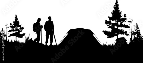 People camping scene silhouette