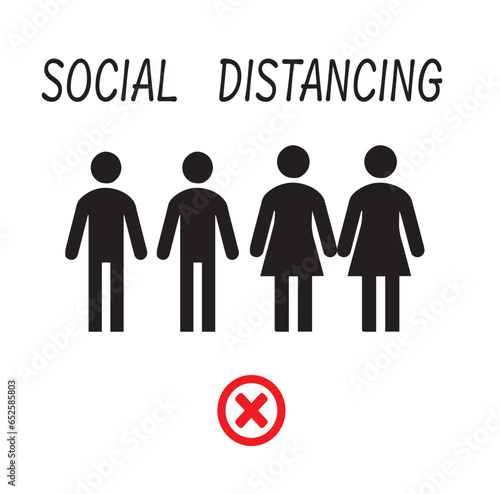 Social Distancing Icon or Sign. Vector isolated illustration of people and an arrow  social distance. 