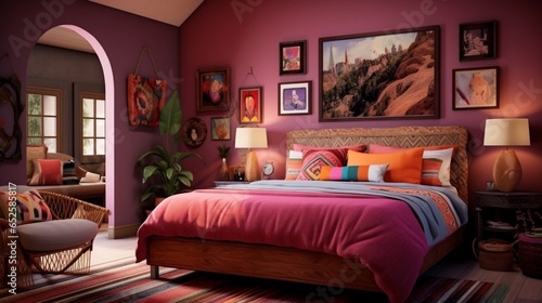 an eclectic bedroom with a fusion of styles  creating a personalized and vibrant sleeping oasis