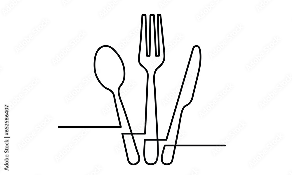 One continuous line spoon, knife, and fork.single line Cutlery design. Cutlery vector isolated on a white background.restaurant logo stock illustration. One continuous line spoon, knife, and fork.single line Cutlery design. Cutlery vector isolated on a white background.restaurant logo stock illustration.