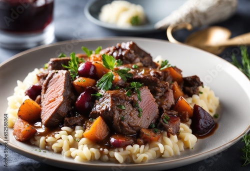 toothsome plate beef bourguignon, but instead beef use diced plums Generative AI 