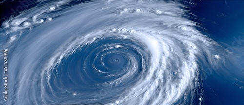 Satellite view of a hurricane on earth with dark clouds from Generative AI