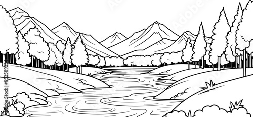 River in forest landscape drawing