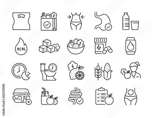 Diet and healthy life thin line icons. Editable stroke. For website marketing design, logo, app, template, ui, etc. Vector illustration.