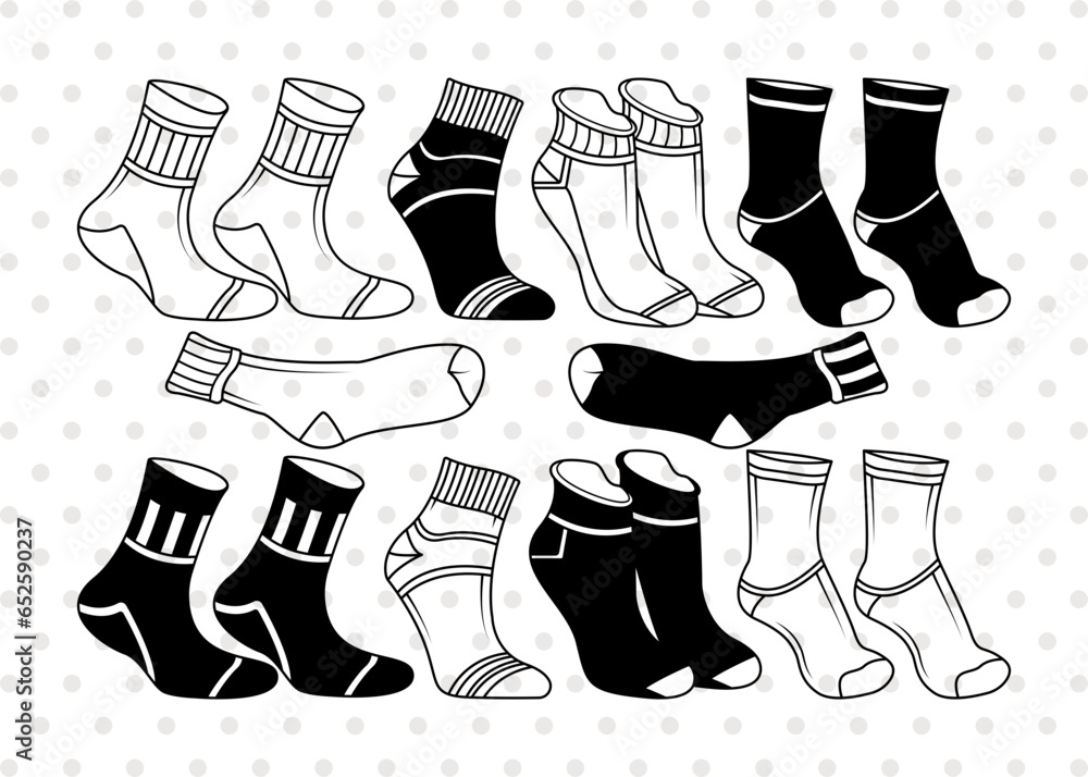 Sock Silhouette, Ankle Socks Svg, Crew Sock Svg, Half Socks Svg, Warm Feet Svg, Sock Shape Svg