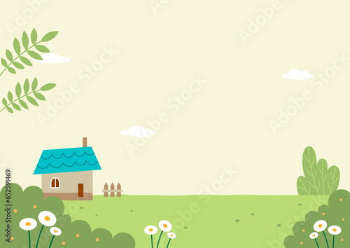 Autumn nature landscape background with a house.