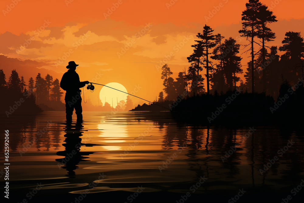 silhouette of an angler in the afternoon