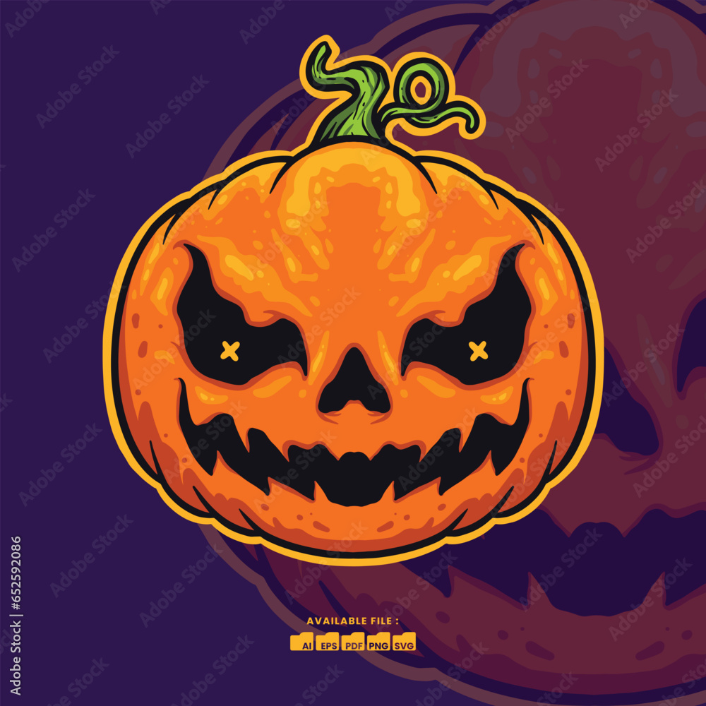 Fototapeta premium Scary Pumpkin Head Halloween Vector