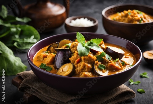 vegetable curry with eggplant and coconut milk. Generative AI 