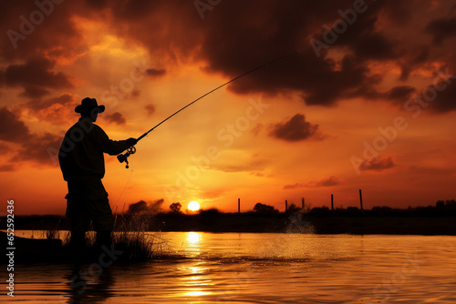 silhouette of an angler in the afternoon
