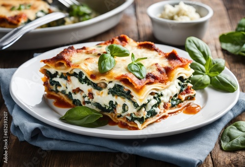 vegetable lasagna with spinach and ricotta cheese. Generative AI 