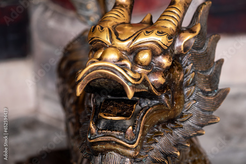 Bronze dragon statue in Daci buddhist temple, Chengdu, Sichuan province, China