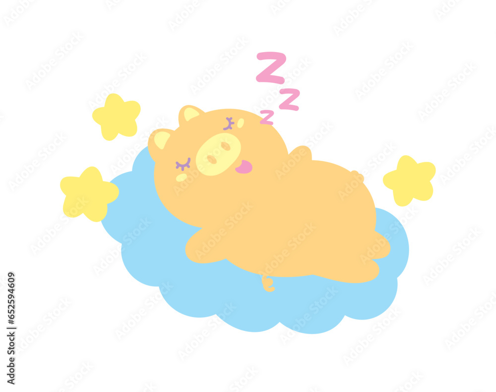 cute kawaii pig sleep on cloud graphic cartoon vector