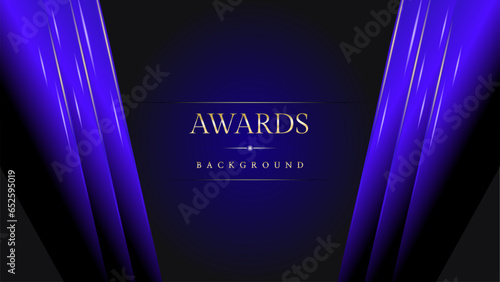 Golden blue purple award background. Jubilee night decorative invitation. Modern template luxury premium corporate abstract design. Template trophy banner certificate. Vector illustration.
