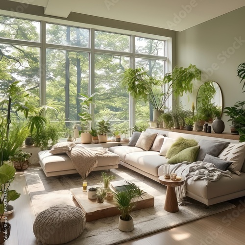 Urban Oasis: A Serene Living Room Retreat Amidst the City. Generative AI 5