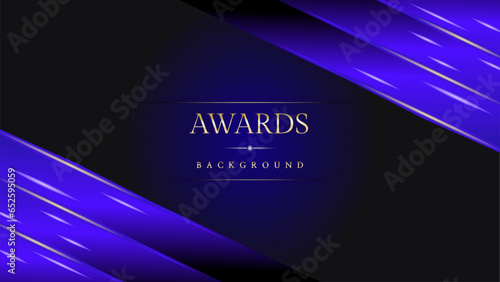 Golden blue purple award background. Jubilee night decorative invitation. Modern template luxury premium corporate abstract design. Template trophy banner certificate. Vector illustration.