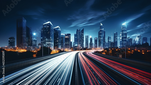 Road light in city  night megapolis highway lights of cityscape   megacity traffic with highway road motion lights  long exposure photography.