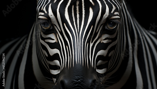 Zebra, striped elegance, beauty in nature, animal markings, symmetry generated by AI