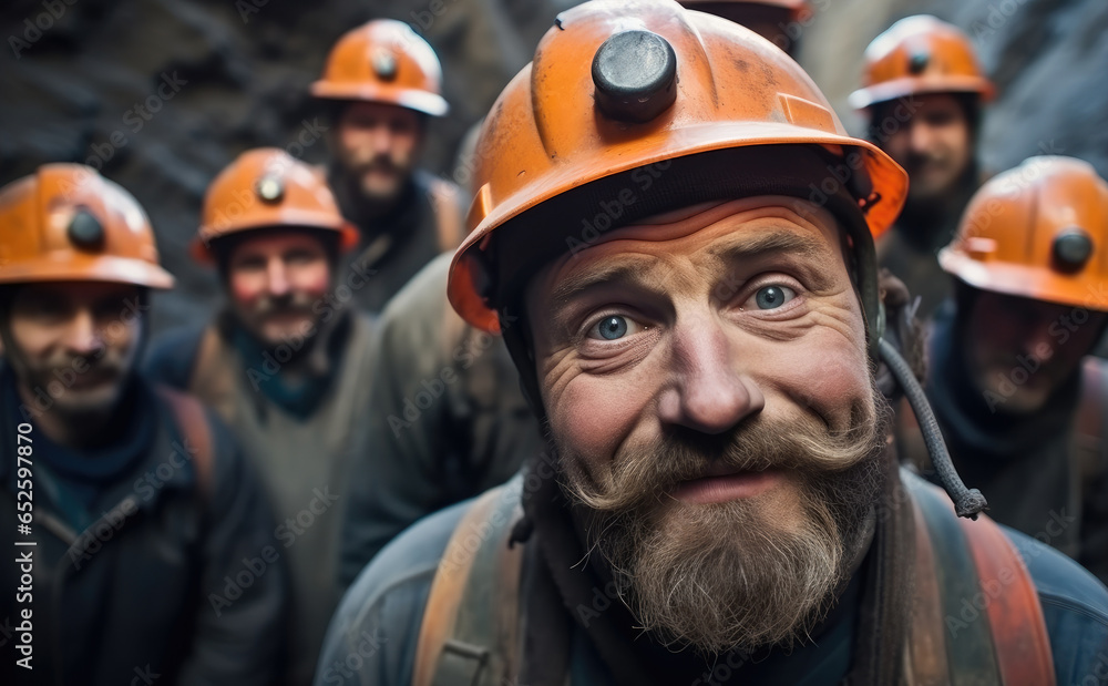 Group of men working at a mine. Group of men working at a mine.