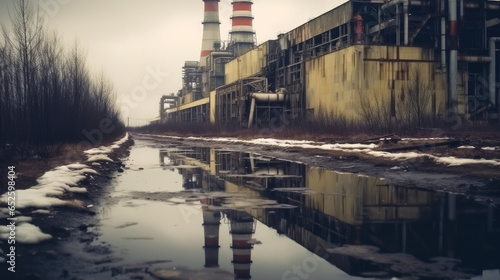 Old ruins Nuclear power plant after the catastrophe photo