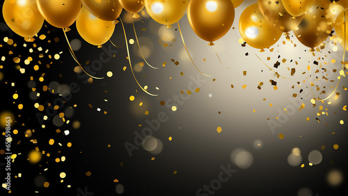 Gold Confetti and Balloons on Celebration Banner