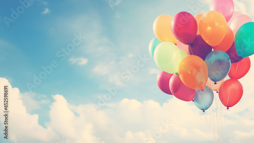 Colorful Balloons Flying on Sky with a Retro Vintage