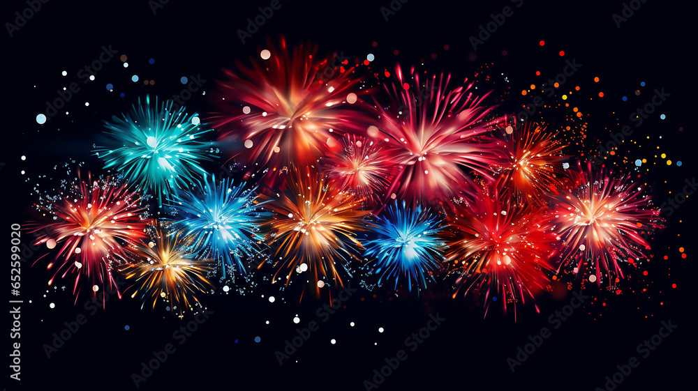 Naklejka premium Vivid Illustration of Firework Decorations and Colorful Firecrac