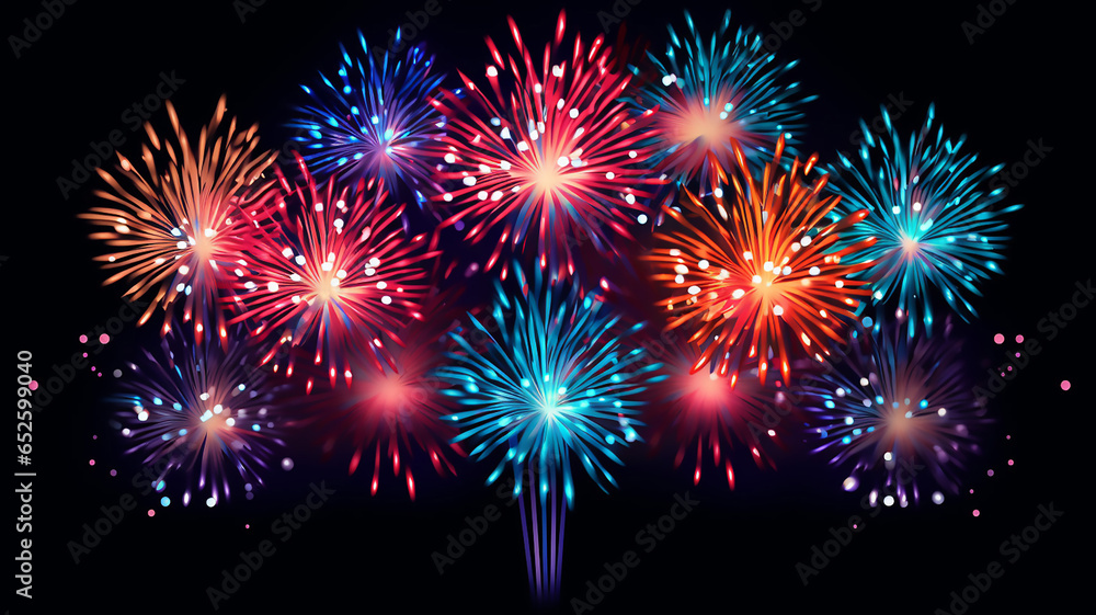 Fototapeta premium Illustration Featuring Festive Fireworks and Decorative Firecrac