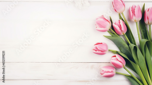 Happy Birthday Text Sign on Pink Tulips on White